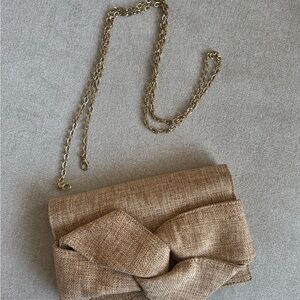 Tan Clutch with Detachable Gold Chain Strap